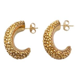 14K Yellow Gold Half Oval Dot Hoop Earrings #21700